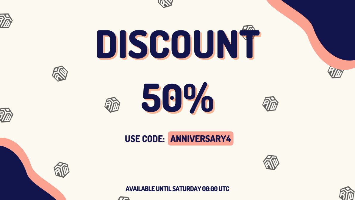 rowifibot's tweet photo. 🎉Celebrating 4 years of RoWifi! 🤖✨ Enjoy a whopping 50% discount on RoWifi premium at https://t.co/2RhBjBT3l4. Use code ANNIVERSARY4 during checkout. Don't miss out - offer available until Saturday. Elevate your Roblox group and Discord server integration with RoWifi! #rowifi https://t.co/eN8kzPTwlU
