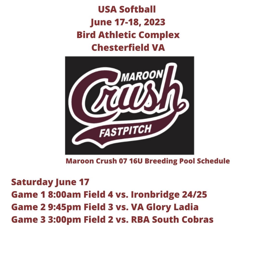 marooncrush07's tweet photo. Weekend schedule is out! Come check us out! We play Saturday and Sunday at Bird Athletic Complex #gocrush https://t.co/hk0wENiW4i