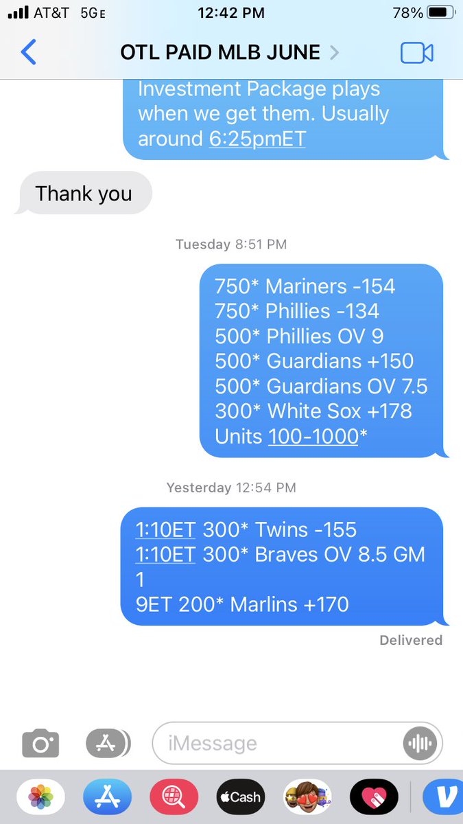 OTLSPORTS's tweet photo. You can just look at the Time Stamp and see exactly what Baseball Investment Package players received yesterday!
And they Read This! 👀
💰Twins -150
💰Tigers OV 8.5
💰Marlins +170
#free #picks #bets #baseballpick #best #predictions #betting #mlb #investments #sportspicks https://t.co/UobBer3IgI