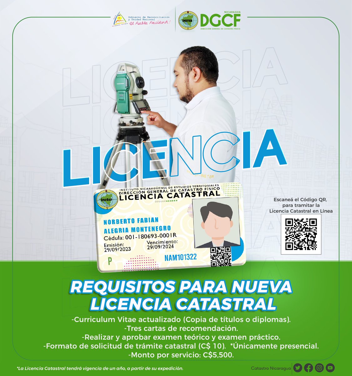 CatastroNi's tweet photo. #Nicaragua | ⚠️ ¡Importante! De conformidad con lo dispuesto en el Arto. 7, del  Reglamento de la Ley 509: "la instancia facultada para otorgar la licencia catastral y supervisar el desempeño técnico de los portadores de la misma, es la DGCF". #JunioEnVictorias #CatastroNicaragua https://t.co/Uyeum3jaCM