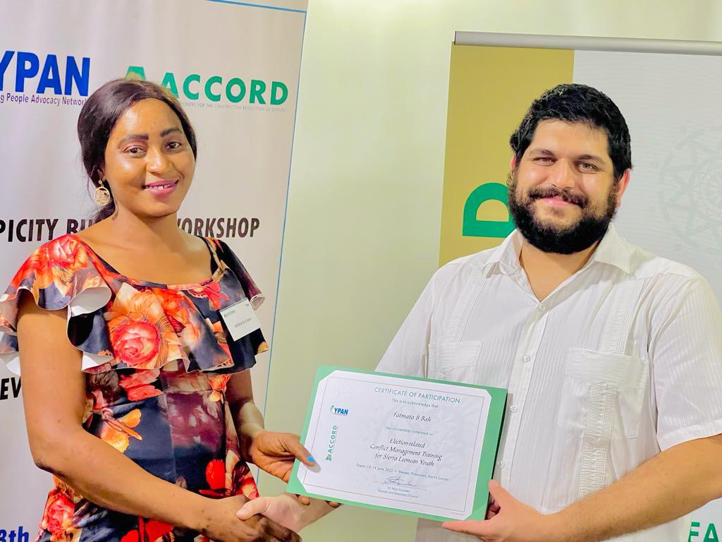 NetworkYpan's tweet photo. Two days workshop for youth leaders on election-related management & prevention #SierraLeone successfully ended by certifying youth leaders as agents of change @NetworkYpan would like to thank the #Youth4PeaceProgram and @ACCORD_online for the support
@AU_AYAPs https://t.co/RepSNtgXGu