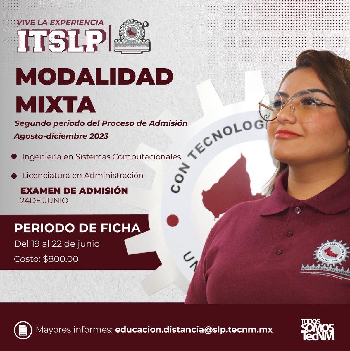 El Instituto Tecnológico de San Luis Potosí te informa que abrimos un segundo período para el Proceso de Admisión en Modalidad Mixta. 
¡No te quedes fuera y vive la experiencia ITSLP!