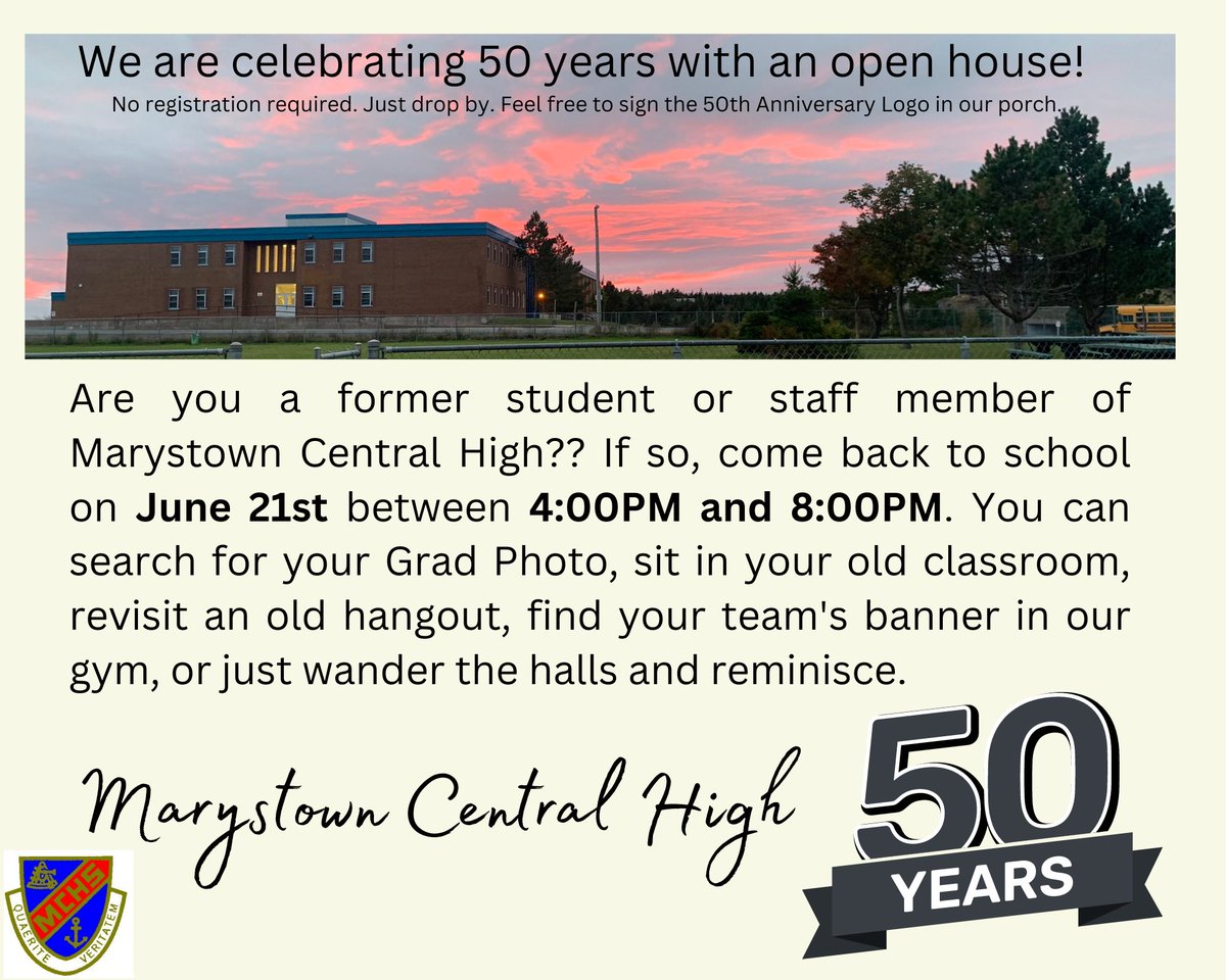 We are celebrating 50 years at MCHS! If you are a former student or staff member, we are inviting you to an open house on June 21st 4:00-8:00PM. @NLESDCA