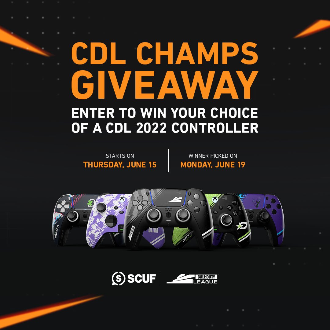 The LAST SCUF giveaway for the #CDL2023 season...you know what to do. 🫡 👇

🔁 RT + Like
✅ Follow <a href="/CODLeague/">Call of Duty League</a> &amp; @SCUFGaming
⬇️ Tag a friend and reply with #CDLChamps 

Winner chosen on June 19th