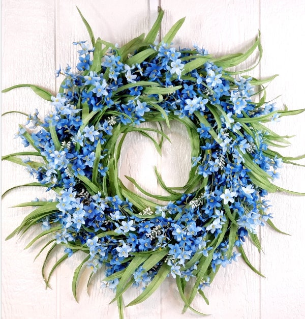RESTOCKED ITEM #etsy shop: Forget-Me-Not Wreath | Farm House Wreath | Rustic Wreath | Country Wreath | Spring Wreath | Memorial Wreath | Keepsake Wreath | Front Door etsy.me/3p3V7vv #forgetmenotwreath #memorialwreath #shophandmade #shopmadeinAmerica