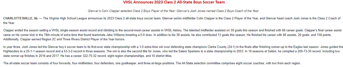 VHSL_'s tweet photo. VHSL Announces 2023 Class 2 All-State Boys Soccer Team https://t.co/cvaBvUtf5P