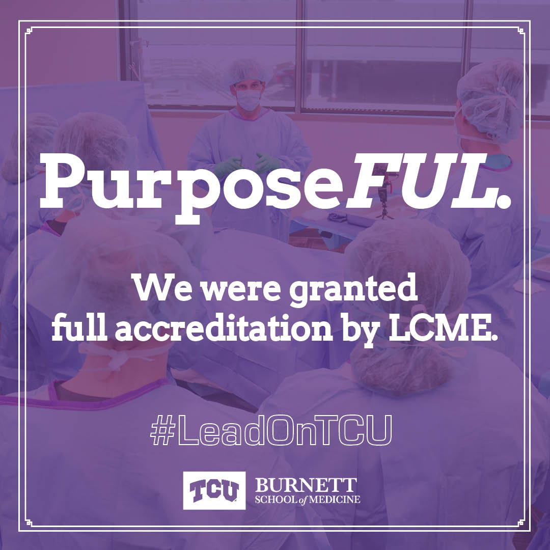 PURPOSEFUL: 
“This has been a tremendous opportunity to establish a unique and innovative medical school in the most remarkable community in the country,” -Stuart D. Flynn, M.D., founding dean of <a href="/TCUBurnettMed/">The Anne Burnett Marion School of Medicine at TCU</a> on full accreditation from LCME.

bit.ly/3CsnlTP
<a href="/TCU/">TCU</a>
#TCU