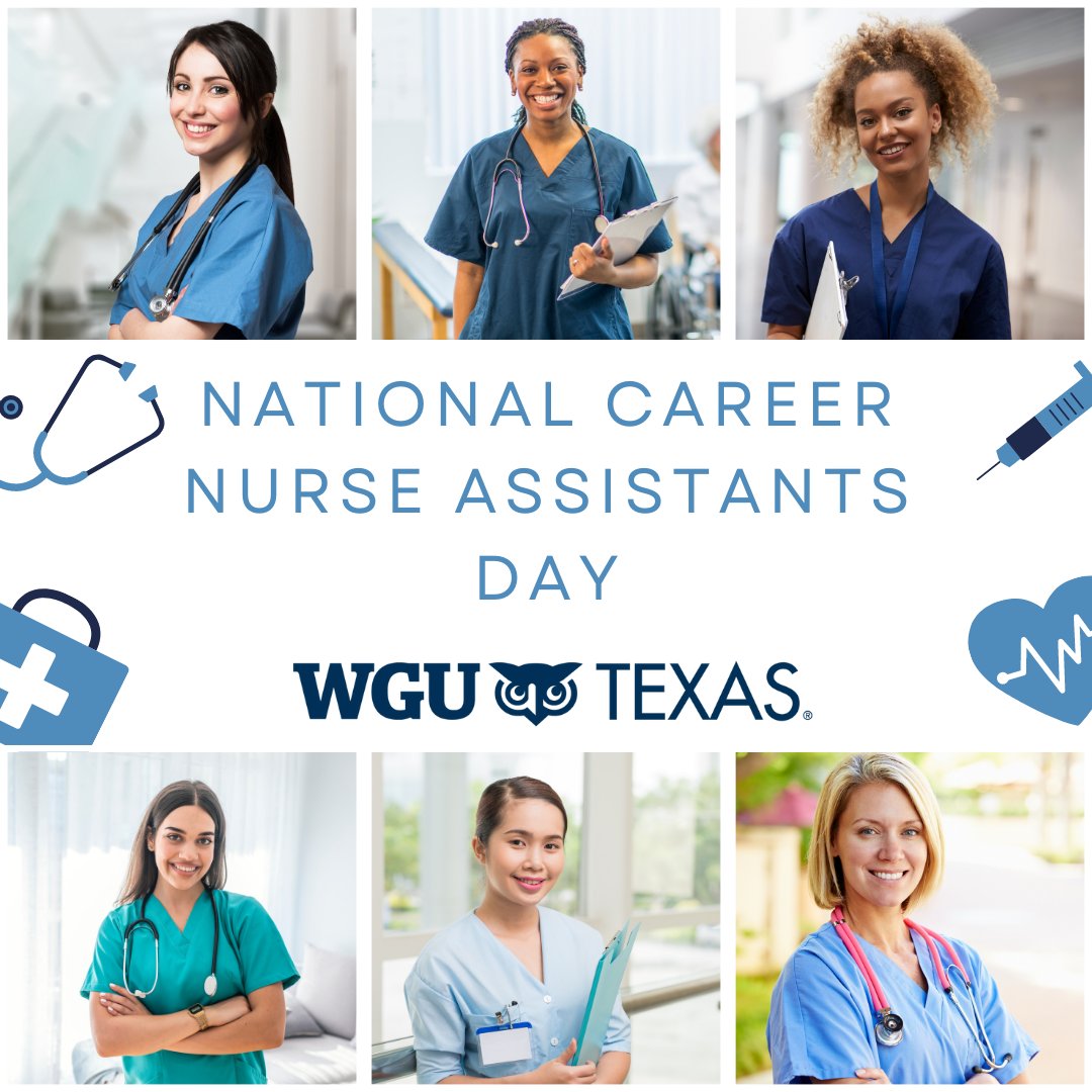 We want to extend our heartfelt appreciation to all Nursing Assistants for their outstanding dedication and incredible services to patient care. 💙 

Explore our comprehensive CNA Career Guide! bit.ly/43HvYFM 

#NationalCareerNurseAssistantsDay #Nursing #WGUTexas