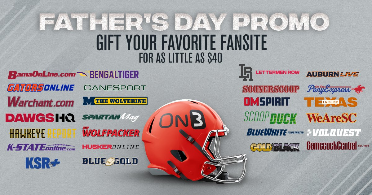 On3's tweet photo. 🚨FATHER'S DAY PROMO🚨

Gift Dad an On3+ Subscription to your favorite fansite for as little as $40! 🔥

Limited Offer: https://t.co/F3jggeQjOV https://t.co/gGaoteYOEn