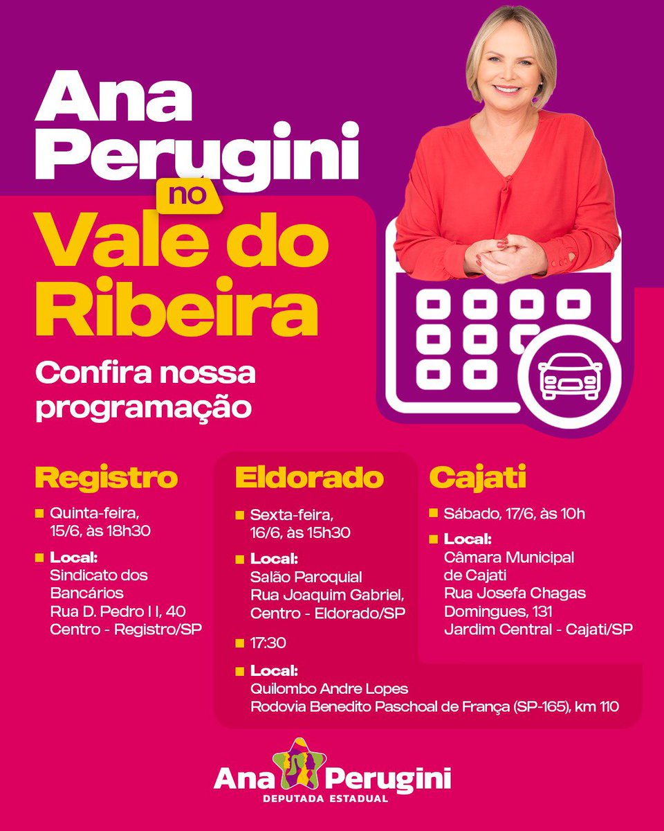 anaperugini's tweet photo. Iniciamos hoje nossa visita a municípios do Vale do Ribeira. Até sábado, passaremos por #Registro, #Cajati, #Eldorado e #Jacupiranga, onde visitaremos entidades e conversaremos com lideranças para avaliar ações e investimentos para melhorar a vida de moradores e moradoras. Bora! https://t.co/1eso8XScD3