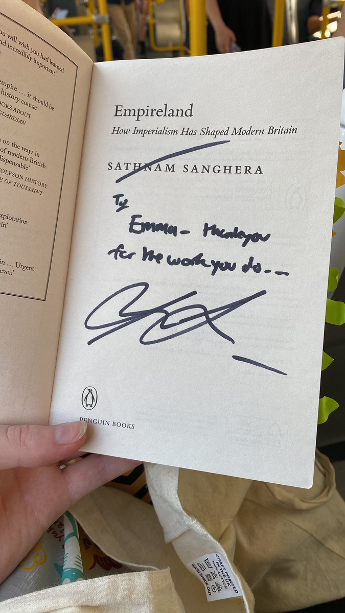 MsHollis3's tweet photo. Was such a pleasure to speak to Sathnam Sanghera, hear him speak to an absolutely enraptured year 7 crowd, and get my book signed 🐧 https://t.co/ZnaMTCVN14