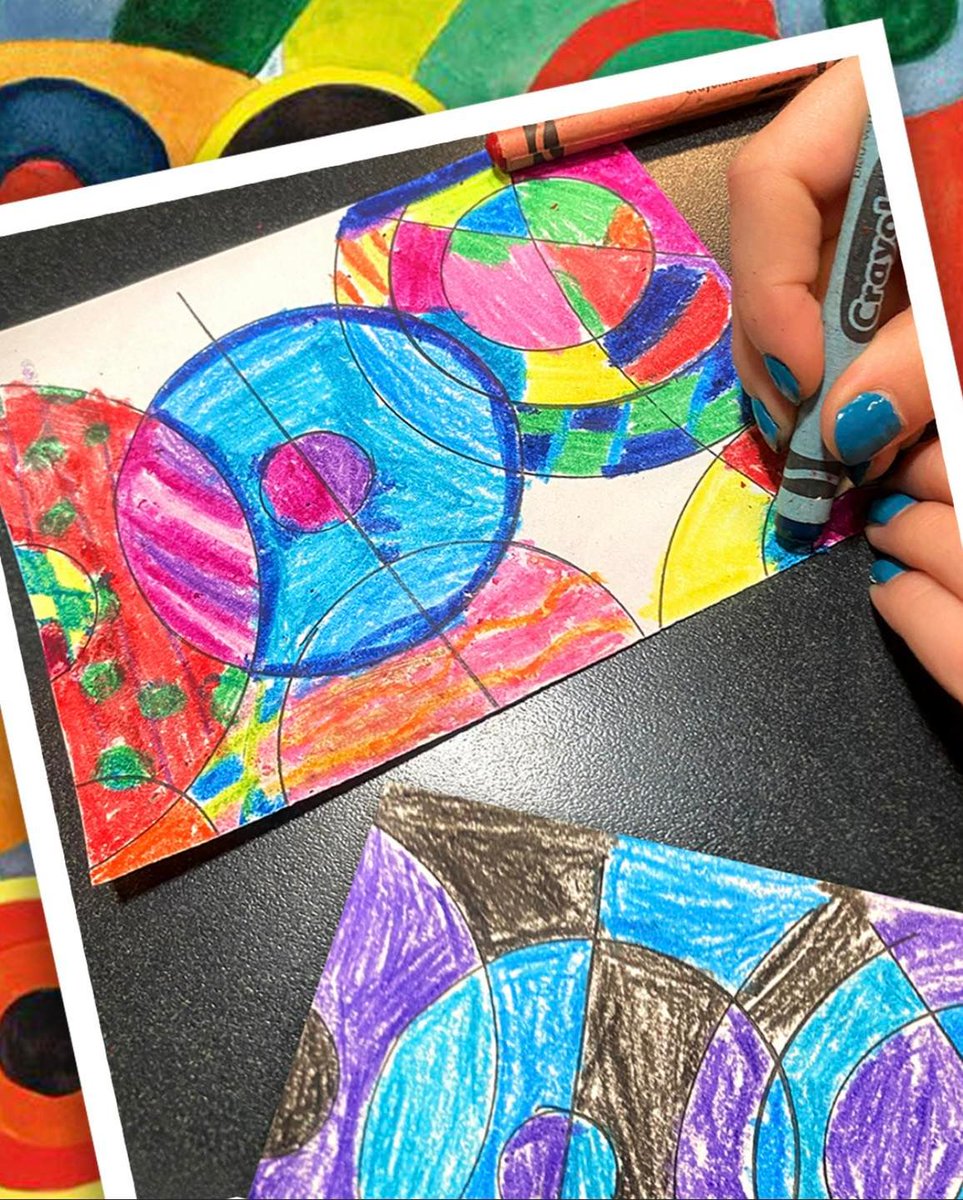 BASISGoodyear's tweet photo. BLAST FROM THE PAST: In the spirit of National Coloring Day, students created these Sonia Delaunay inspired geometric puzzle pieces! They all cooperated and worked together to build a beautiful, large, colorful mural! Aren’t these amazing? 😍😄 https://t.co/MLqcwtqNhL