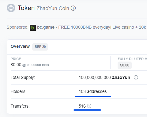 Over 100 holders!
And 510 transactions!

@ZhaoYunCoin #Memes #memecoin #Memecoinseason2023 #BinanceSmartChain #BinanceNFT #Binance