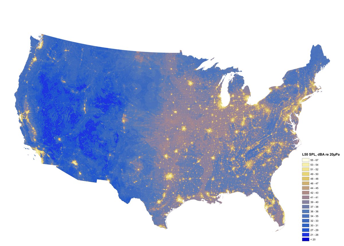 The National Park Service has put out this noise map for the contiguous United States.

Noise pollution. The next frontier.

nps.gov/subjects/sound…