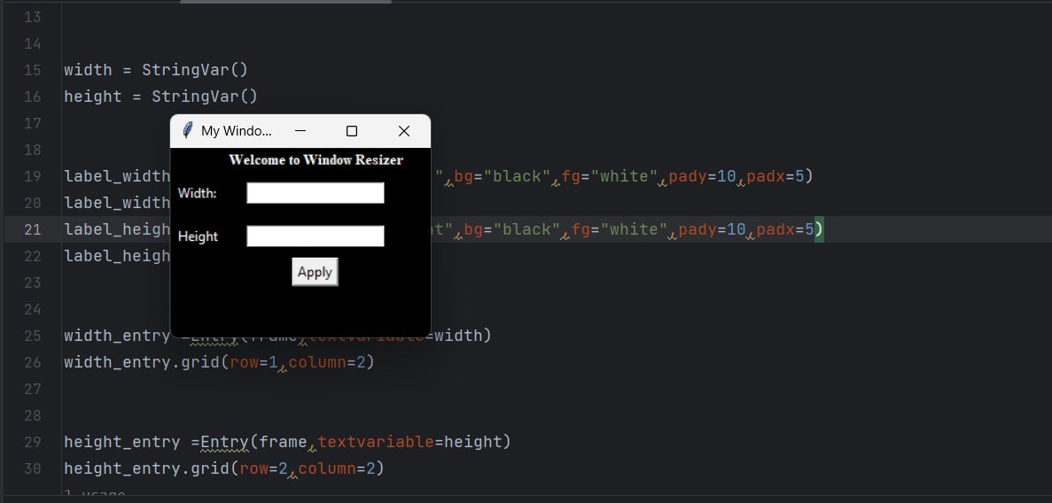 NirjalaShakya's tweet photo. Day 15 :   
"Made my window resizer using tkinter! With just a few lines of code, you can easily resize and move your application window. #Python #tkinter #windowresizer"

 #60DaysOfLearning2023 #LearningWithLeapfrog #LSPPD15 @lftechnology https://t.co/FtuBH3zKOi