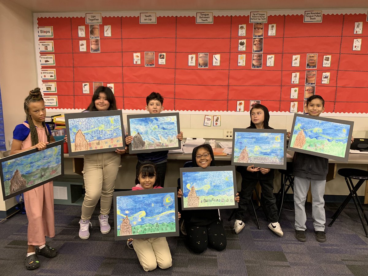 After learning about Vincent Van Gogh students had an opportunity to create their own “Starry Night.” #birneyproud #cjusd