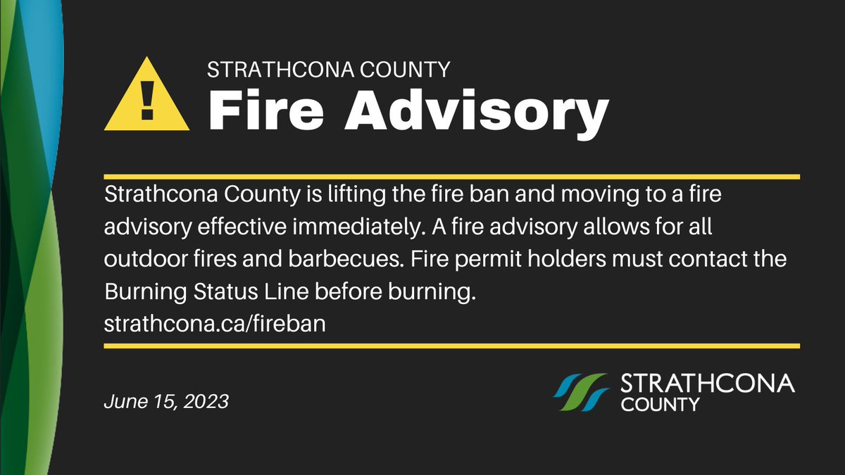 #strathco has reduced its fire ban to an advisory effective immediately. Under a fire advisory, fire & fireworks permits are valid however, they may be temporarily suspended based on the current conditions. Outdoor fires and all BBQs are now allowed. ow.ly/40Uu50OPF3i #shpk