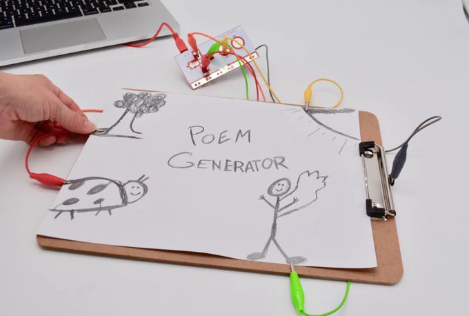 Awesome share from @maker_maven! In this awesome project from @makeymakey you'll write different parts of a poem, code them in Scratch, and draw a poem generator. Find this project here: ow.ly/gPAZ50IErNA #PaLibChat #STEMinPA #TLChat