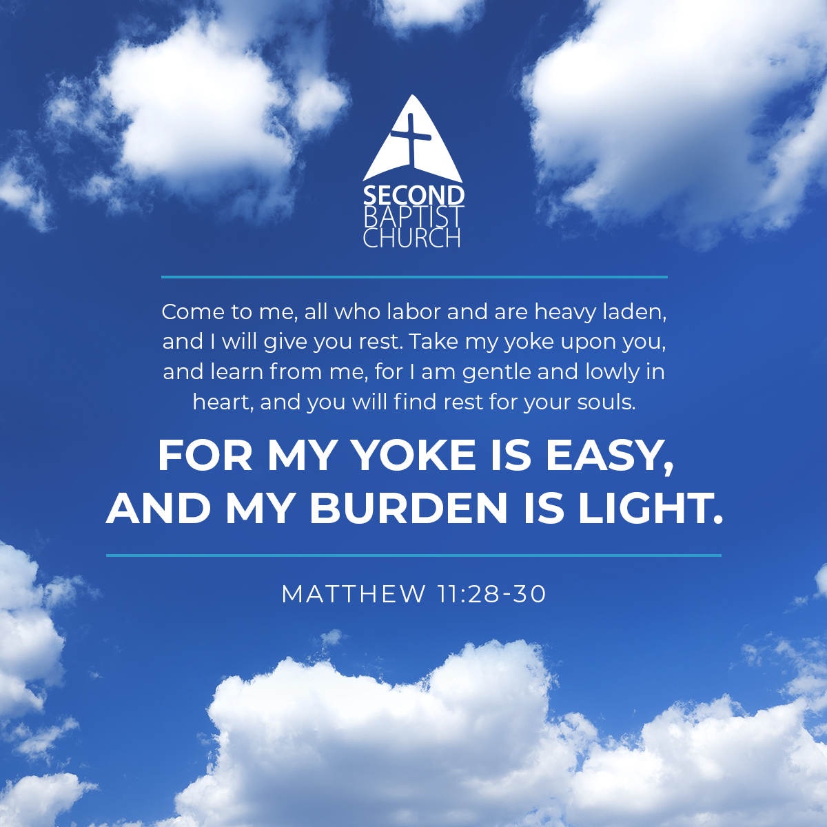 Find rest from your worries and hardships by turning to Jesus. This week's verse reminds us that we don't have to carry our burdens alone. Share your thoughts and favorite Bible verses in the comments⬇