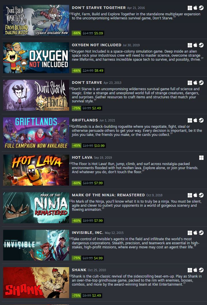 Cheap Ass Gamer on Twitter "(PCDD) Klei Entertainment Sale via Steam