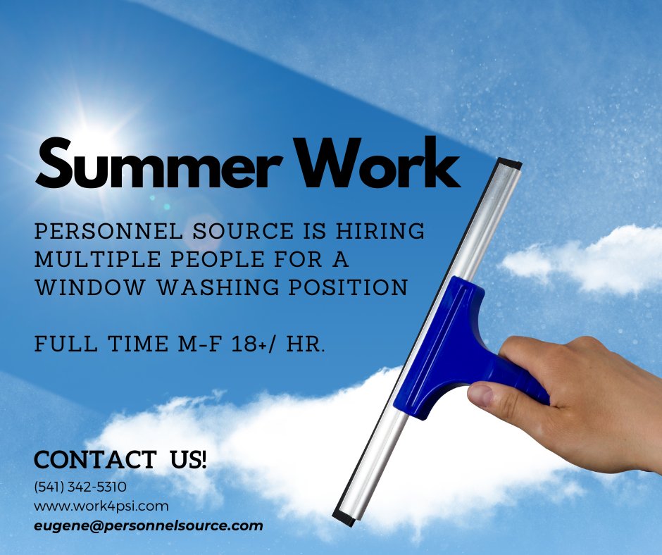 Contact Personnel Source for this awesome summer work opportunity!