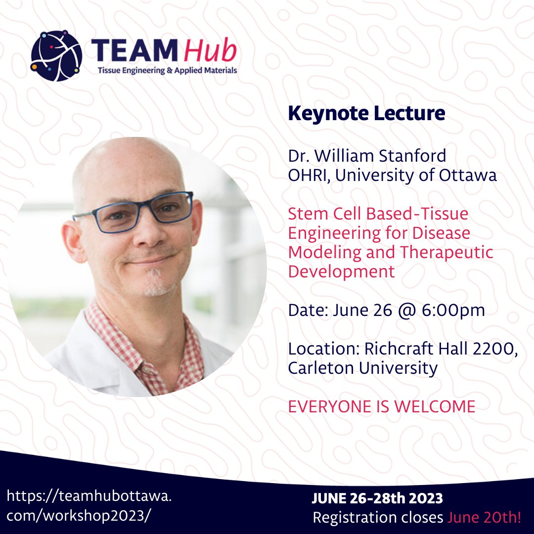 Stem cells are the cutting edge of modern medicine, science and technology. Learn about how they can be used in tissue engineering during our plenary lecture on June 26 @ 6p. The plenary session is open to everyone. teamhubottawa.com/workshop2023/
#TEAMHub #tissueengineering #stemcells
