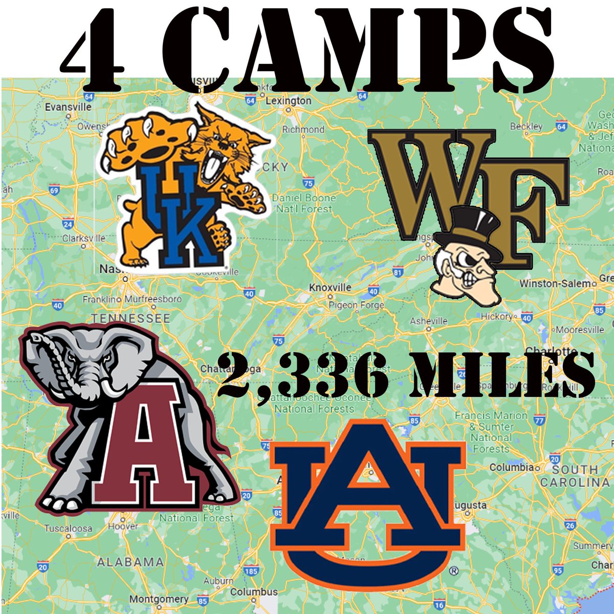 I had a great time competing against the Top Longsnappers in the country.  4 Camps- 6 Days-2,336miles!  @RyanSchutta @CoachHutzler @Coachnmcgriff48 @CoachJ_Boulware @CoachTBurns @PaxtonM2 @TheChrisRubio @CoachMcgehee @CoachC_McGuire @Coach_ABurke @JCJetsFootball @JCFB_Recruiting