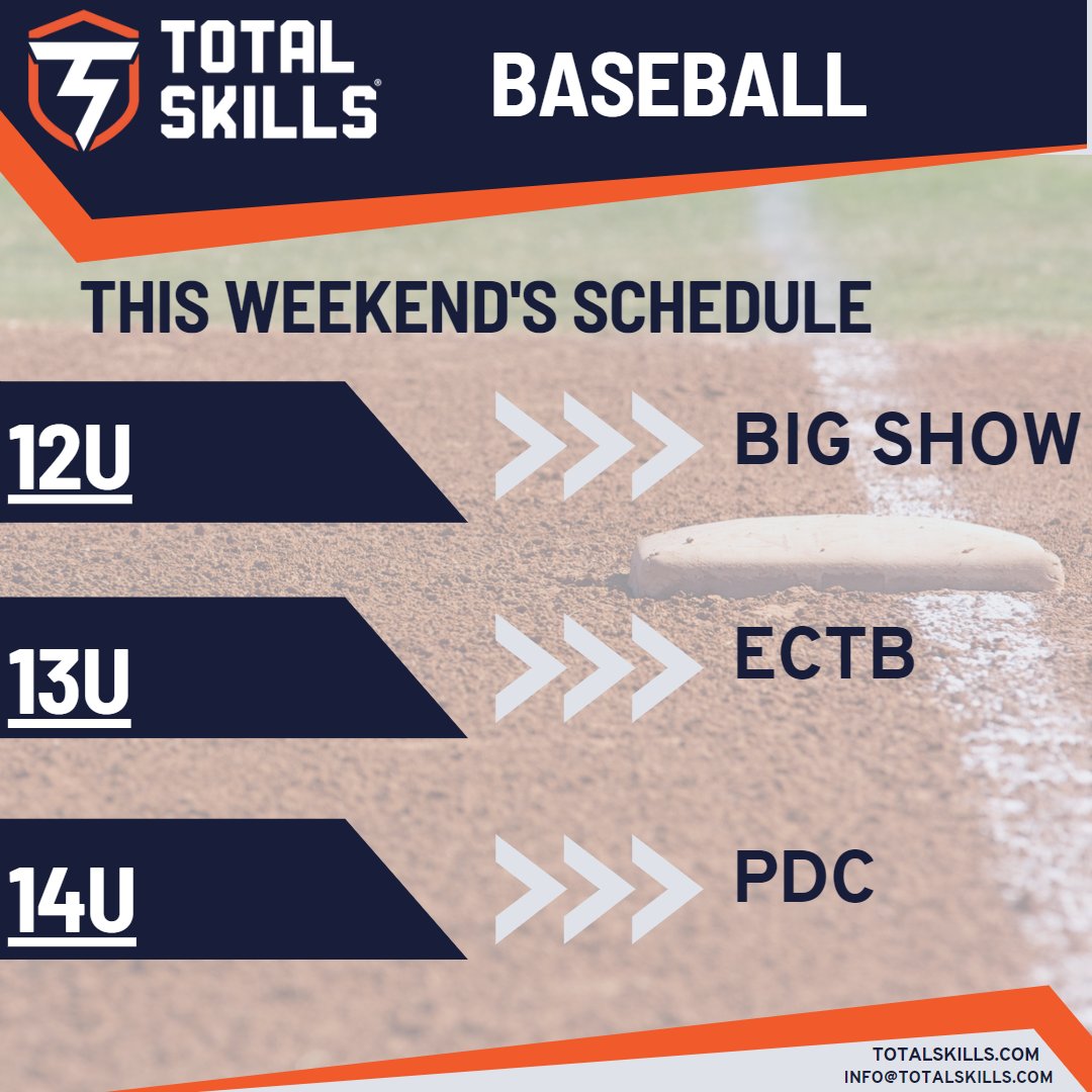TotalSkillsBB's tweet photo. β‘ 12U | 13U | 14U Schedule for this weekend! Will we see you there? #TotalSkills #SkillsTeam #buckscountypa #baseball #bigshowsports #ectb #pdcbaseball #pdcbaseballtournaments @pdcbaseballpa @ectbsports @bigshowsports https://t.co/4nPnMVXQKd