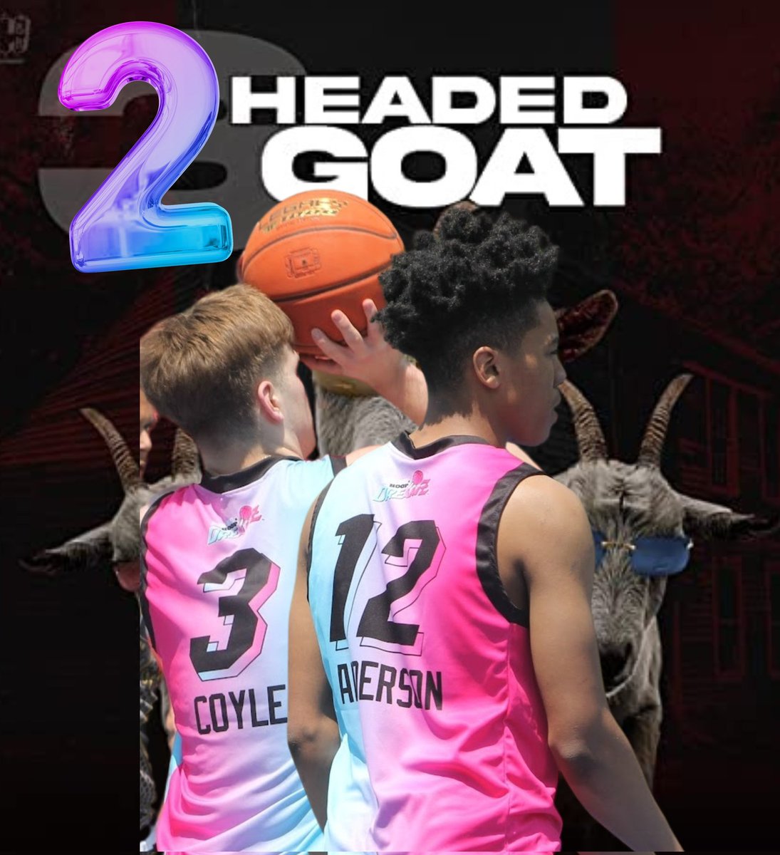 CJ2KLeague's tweet photo. Durk, Lil Baby &amp; Polo G got nothing on the "2 HEADED GOAT!"  The arrival of Jonathan Anderson &amp; Joey Coyle  was certified on 6/14 as they combined for 61 pts to will Hoop Dreamz past Cuba 73-72. #BR44POG Anderson had 35, Coyle 26. Bryson Kirschner "The Iceman" had 23 in the loss. https://t.co/rJR38Aj4BR