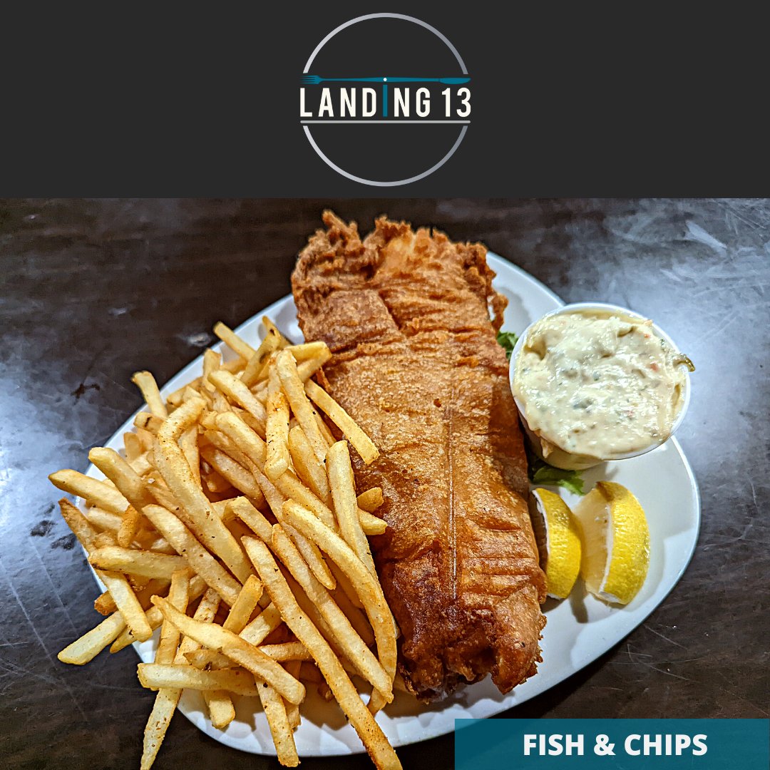 Our popular Fish & Chips is one of the 11 Savory Choices on our Lunch Menu. Make Landing 13 your lunch destination today!

#Landing13
#Porterville
#FishAndChips
#HaddockFillet
#Fish