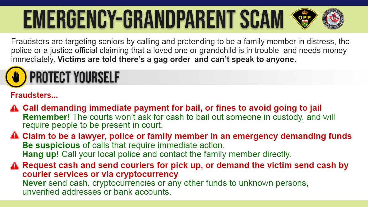On World Elder Abuse Awareness Day, we’re reminding you to talk to the seniors in your life about the #GrandparentScam. Visit our website to get a printable poster with the warning signs: antifraudcentre-centreantifraude.ca/features-vedet… #WEAAD