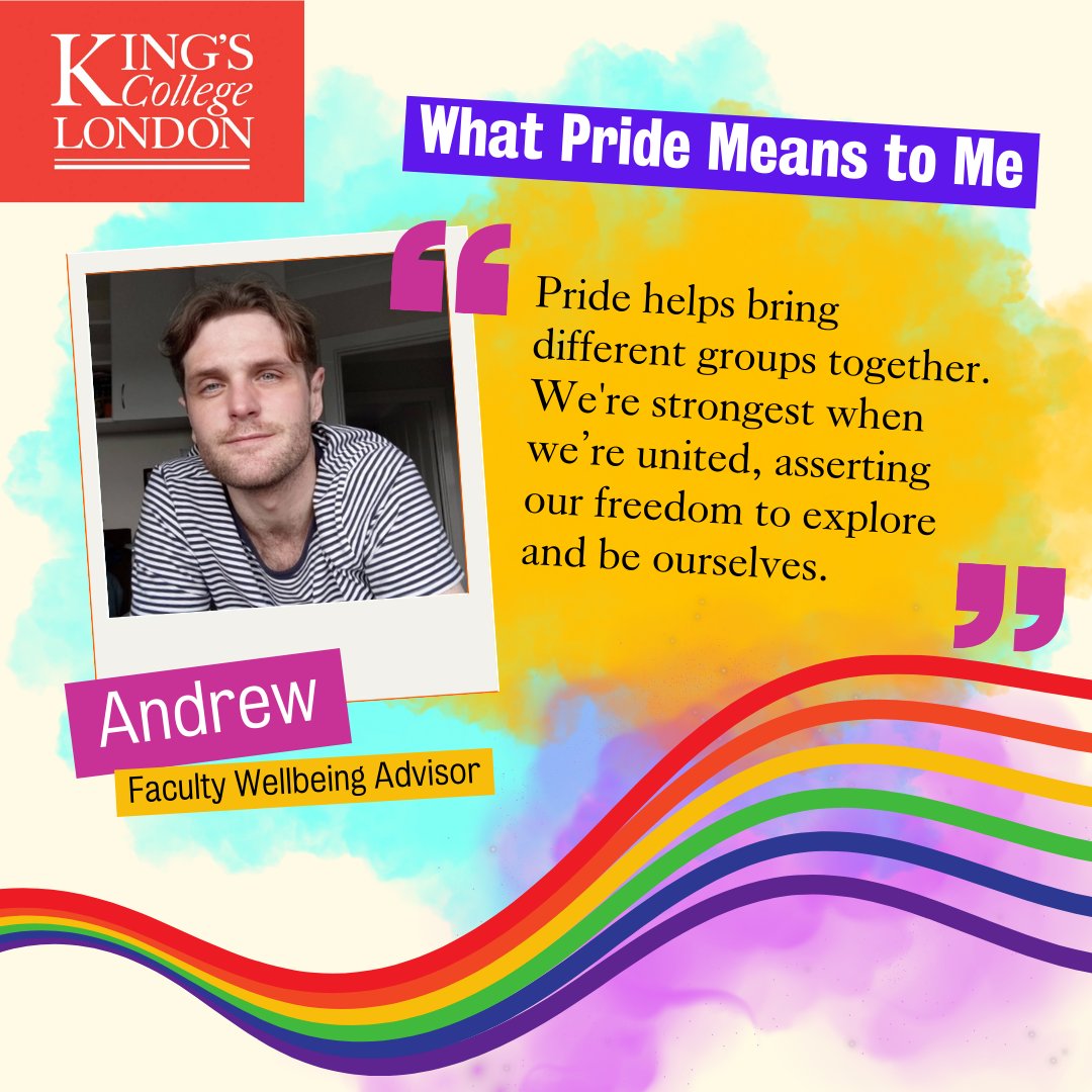 To celebrate #Pride Month we have launched a brand new series of blogs called 'What Pride Means to Me', featuring people from across @KingsCollegeLon 🌈 Our 1st blog from Andrew, a Wellbeing Advisor in @kingsmedicine has arrived! You can read it here⬇️ blogs.kcl.ac.uk/diversity/2023…