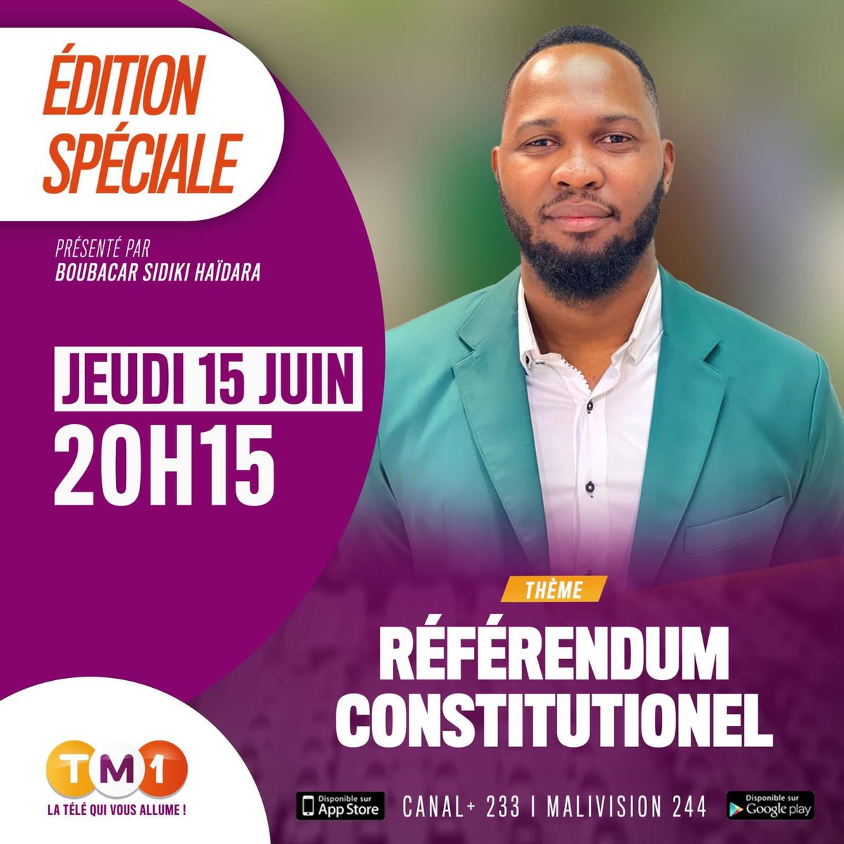 Ce soir à 20h15, TM1 vous propose une édition spéciale consacrée au référendum constitutionnel qui se tiendra ce dimanche 18 juin. Autour de Boubacar Sidiki Haidara , des partisans du Oui et du Non se retrouveront pour débattre sur les enjeux du scrutin.