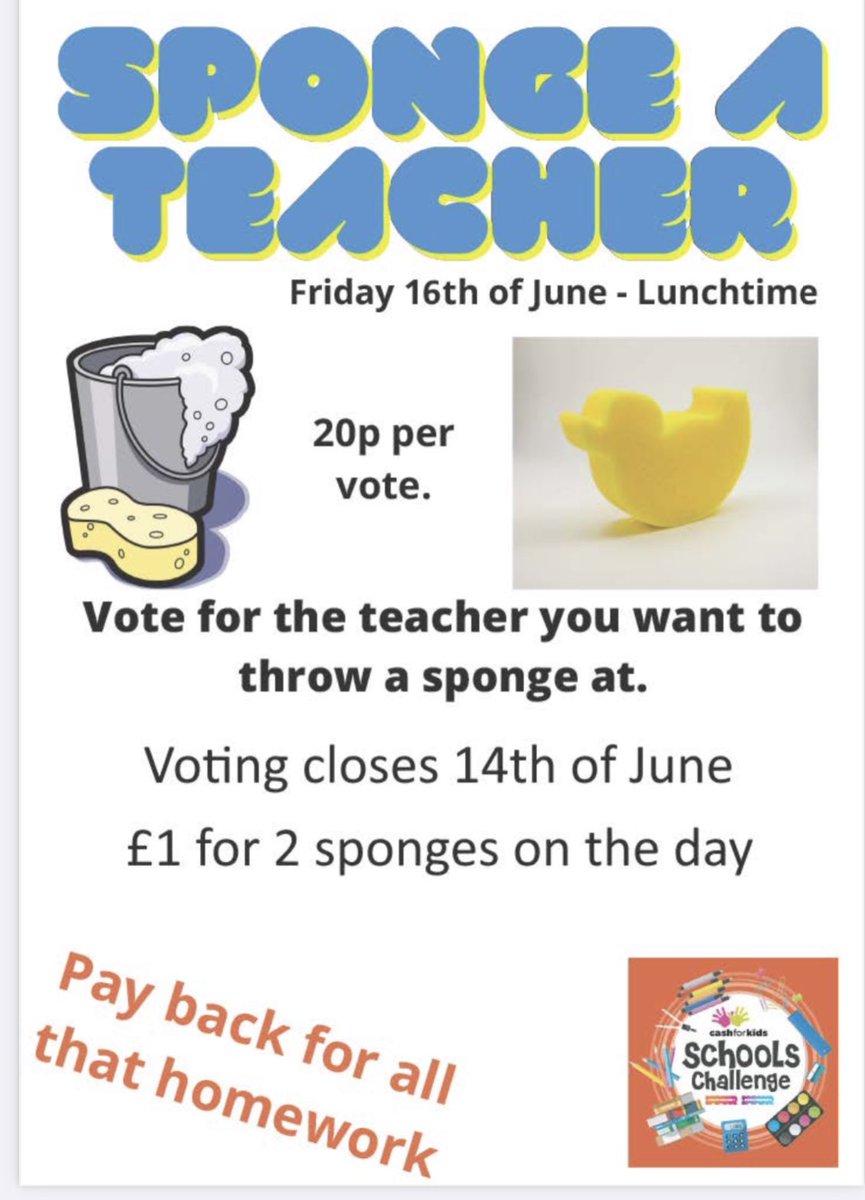 Votes are in and counted and due to a tie we have 4 lucky teachers facing the sponges tomorrow. If the weather is this nice tomorrow they might find the water quite refreshing. 💦🧽💧 #cashforkids #schools challenge