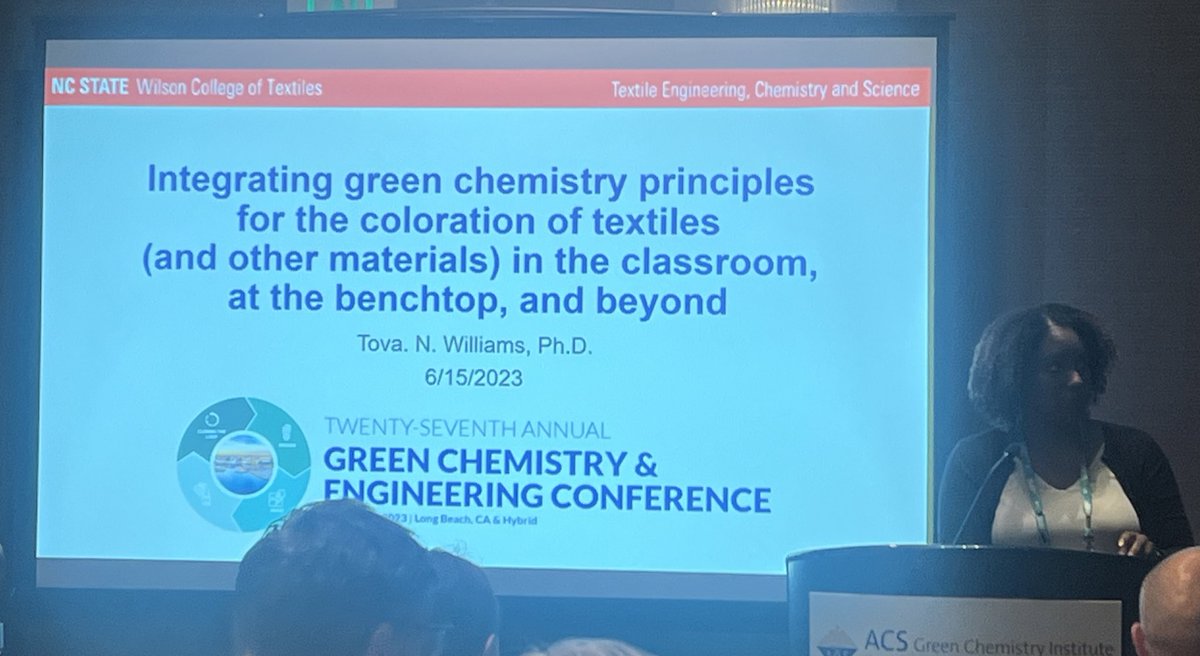 heterocat's tweet image. @chemist2dye4 giving a great talk about her research, teaching and service all around sustainable dyes! #gcec2023