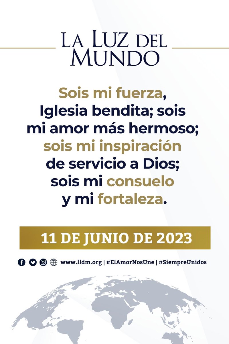 iglesialldm's tweet photo. Carta Apostólica - junio 11, 2023

Sois mi fuerza, Iglesia bendita;
sois mi amor más hermoso;
sois mi inspiración de servicio a Dios;
sois mi consuelo y mi fortaleza.

Firmes; en Unidad; a SU lado.
#ElAmorNosUne | #SiempreUnidos | #LLDM https://t.co/WbFmCpE8Lm
