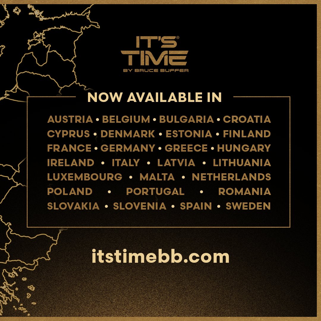 IT'S TIME Eau De Parfum by @brucebuffer has finally arrived in Europe!🌍 Now available in over 26 countries, this luxurious fragrance will take your senses on a journey like never before! Visit itstimebb.com today! #brucebuffer #fragrance #Europe