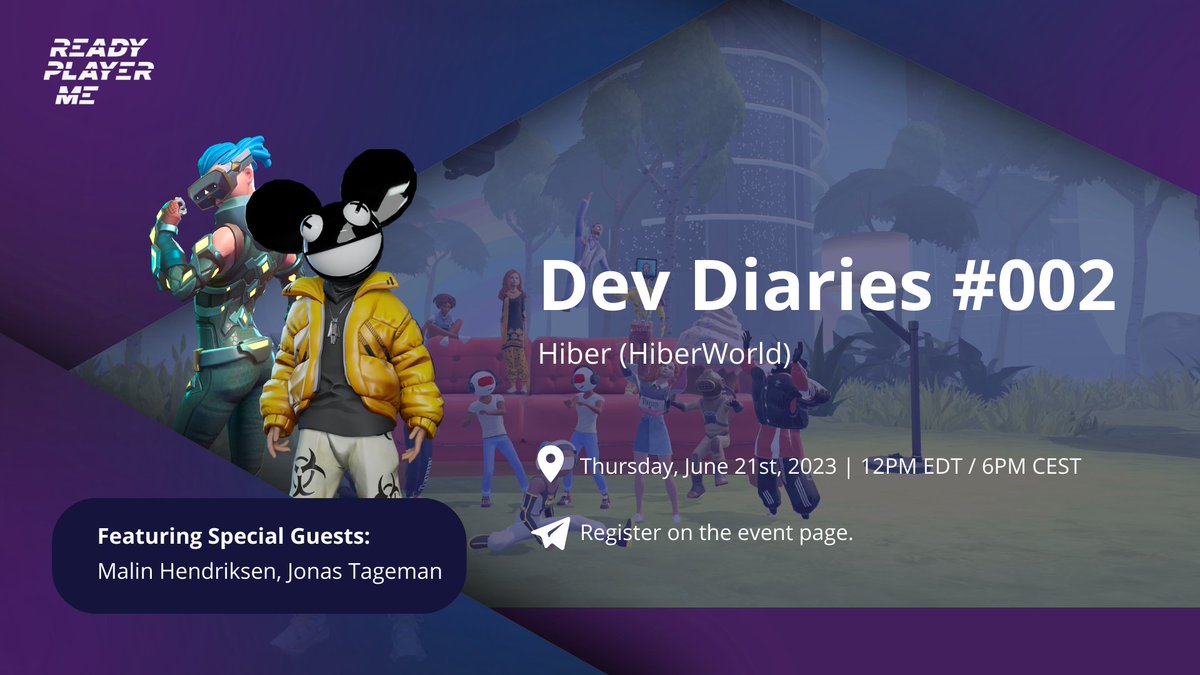Excited about the new monetization tools available to developers integrating Ready Player Me?

Join @Hiber3D and us this Wednesday during the Dev Diaries to explore the new tools in more detail: eu1.hubs.ly/H045Znx0