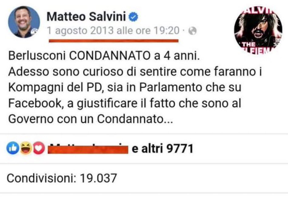 Salvini: 'Berlusconi è stato il più grande di tutti, ci mancherà'.
Ma qualche anno fa non la pensava così.
#SalviniPagliaccio