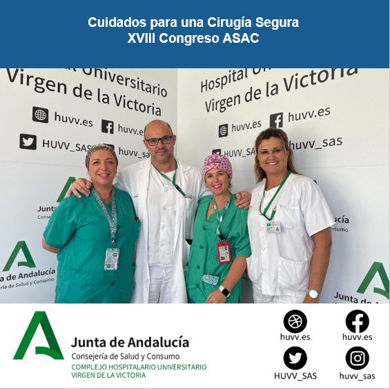 Hospital Clínico Virgen de la Victoria (@huvv_sas) on Twitter photo 🔵 Nuestros profesionales Cristina Narbona, Ángel Andrés González Escobar, Toñi Benitez y Carmen Alcántara han integrado hoy un simposio de Enfermería que ha tratado sobre los Cuidados para una Cirugía Segura, en el seno de la última edición del congreso <a href="/asacirujanos/">asacirujanos</a> <a href="/saludand/">Consejería de Salud y Consumo</a> 🔵 Nuestros profesionales Cristina Narbona, Ángel Andrés González Escobar, Toñi Benitez y Carmen Alcántara han integrado hoy un simposio de Enfermería que ha tratado sobre los Cuidados para una Cirugía Segura, en el seno de la última edición del congreso <a href="/asacirujanos/">asacirujanos</a> <a href="/saludand/">Consejería de Salud y Consumo</a>