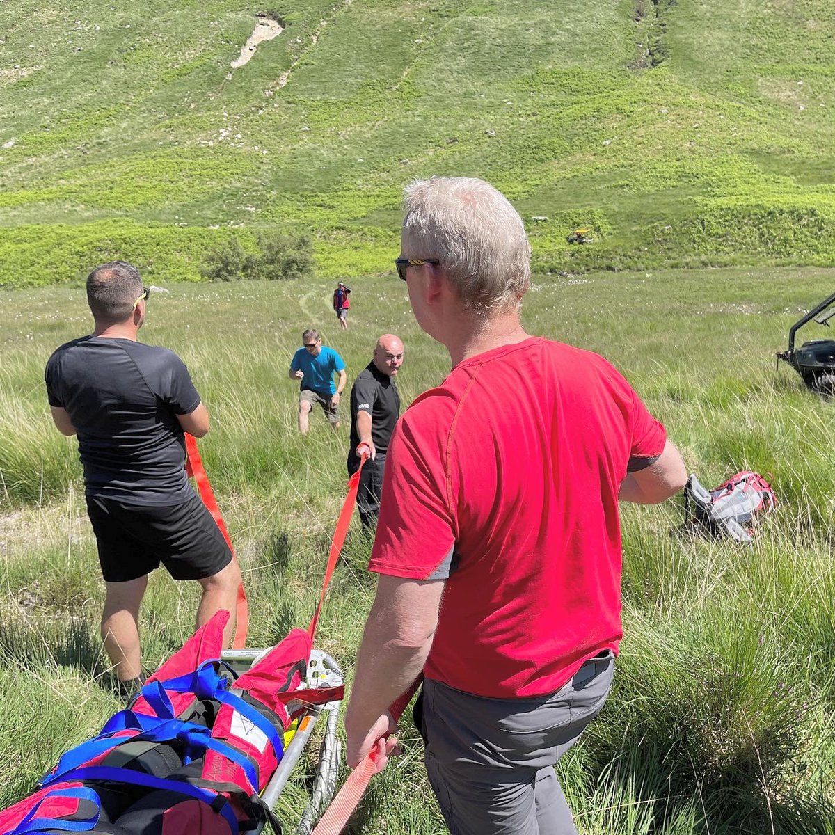 The team were callout out at approx 1130 this morning to assist a female with an ankle injury in Gleann Easan Biorach 
She was treated for her injury &amp; then stretched a short distance across the river to a point where she could be extracted by Argo cat to the top of the Boguillie