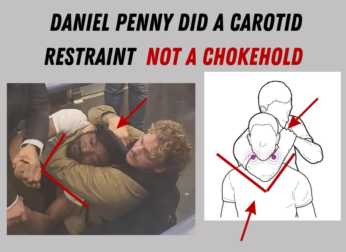 #DanielPenny did NOT perform a chokehold. you can clearly see he attempted a carotid restrain which is not harmful.  Just take a look at the V- angle. why do people not understand the difference?! 
#JordanNeely  #FreeDanielPenny