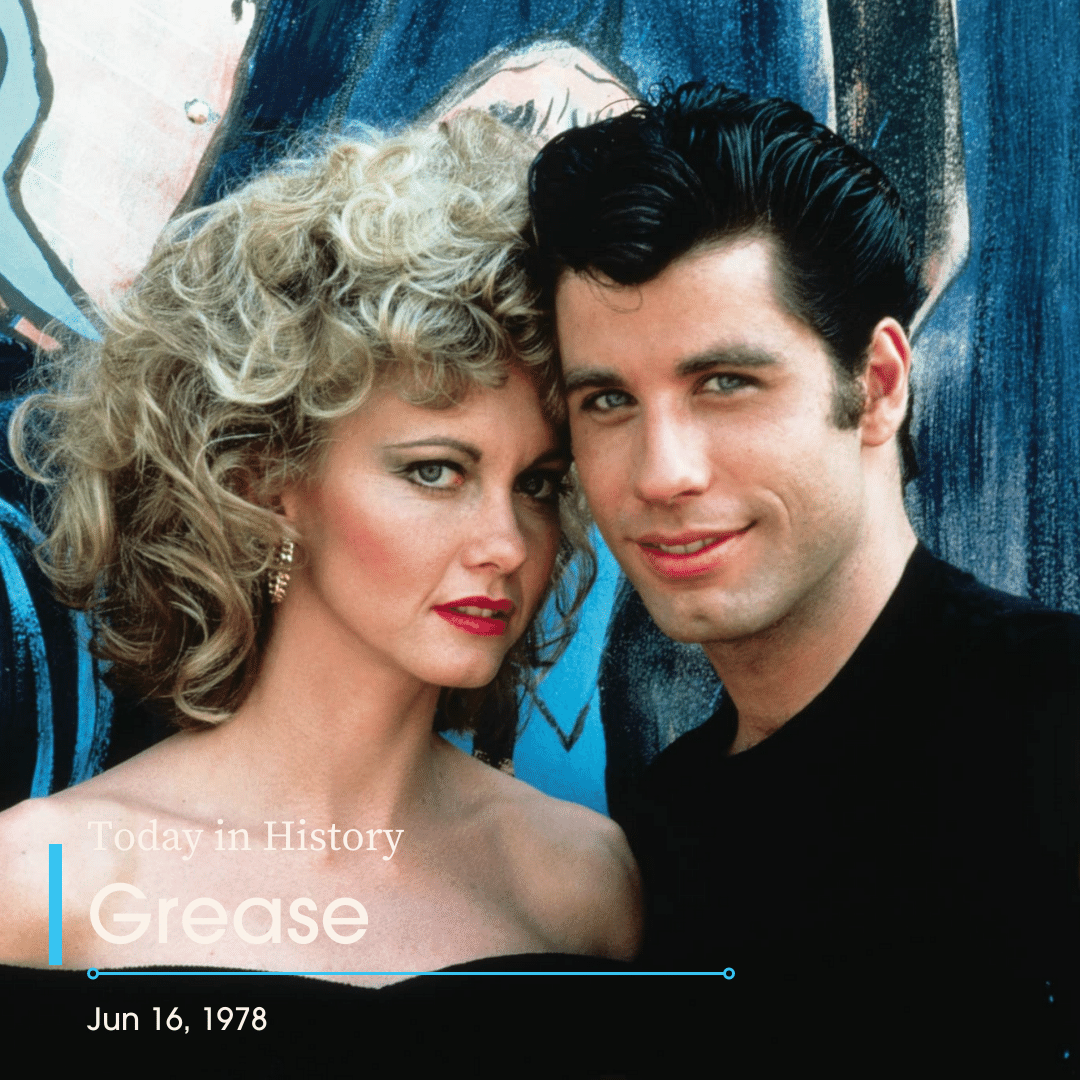 Today In History | #Grease was released on Jun 16, 1978. 
Starring #JohnTravolta, #OliviaNewtonJohn, and #StockardChanning.
🍿 movief.one/grease
#moviefone #movie #todayinhistory