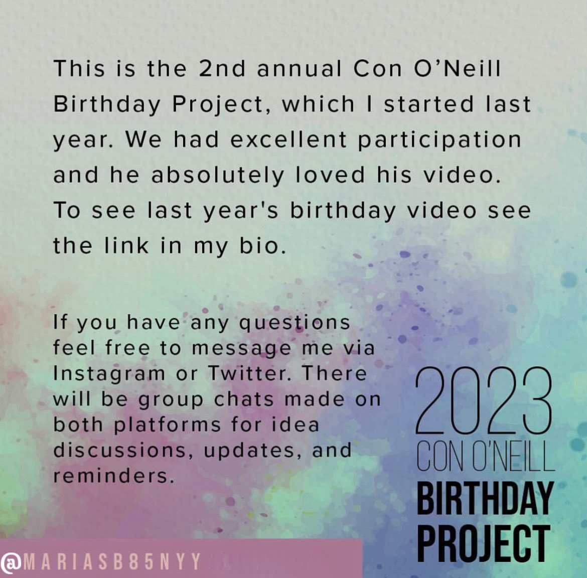 MariaSB85NYY's tweet photo. About a month and a half until submissions for the Con OβNeill birthday project are due.
If you would like to participate please comment that you are interested and Iβll add you to the group chat for updates βπΌ
#ConOneill #IzzyHands #CliffCostello #JoeMeek #BirthdayFanProject https://t.co/bVq7iR4nA8