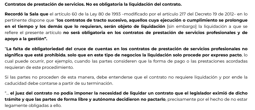 contrataenlinea's tweet photo. 📄LIQUIDACIÓN DEL CONTRATO. Es OBLIGATORIA en contratos de TRACTO SUCESIVO aunque no esté pactada.

⏩CONTRATOS DE PRESTACIÓN DE SERVICIOS. Por expresa previsión legal están EXCEPTUADOS de esa regla general de liquidación. NO está prohibida. Debe pactarse https://t.co/RHIKR5YYhy https://t.co/ZqwqecP5UU