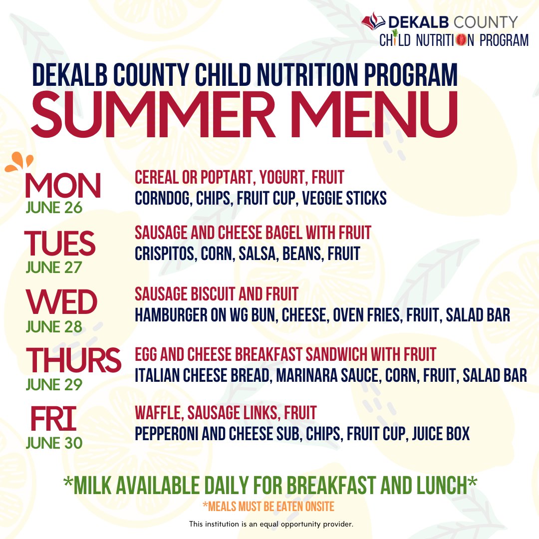 Summer days and delicious meals are the perfect combination! ☀️🍴

@DeKalbCoSchools #DeKalbAL #DeKalbAlabama #DeKalb #ALSchools #DeKalbCounty