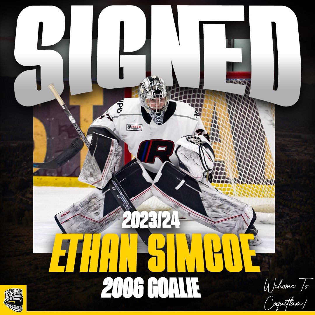 NEWS | Coquitlam Express have signed 2006-born goalie Ethan Simcoe. 

Simcoe played with RINK Hockey Academy Winnipeg U18 where in 21 games he posted a .930 save percentage. 

Welcome to Coquitlam, Ethan!