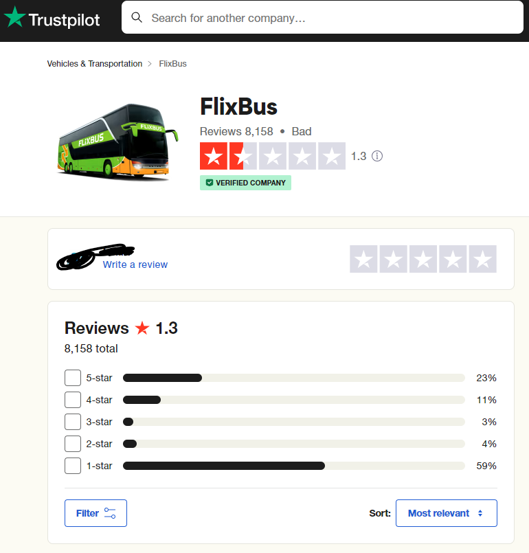 nimitt2's tweet photo. @FlixBus Even Trustpilot has a 1.3 rating. Worst Customer Service. and Rip Off. https://t.co/pURNZaIQ9P