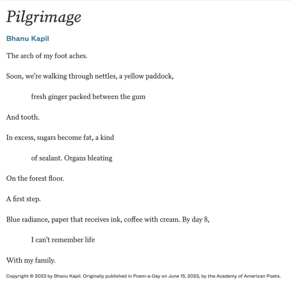 "Do we inherit the desire for walks of this kind from our forebears?" ~Bhanu Kapil
poets.org/poem/pilgrimag…