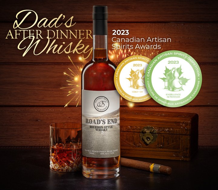 Last minute Father's Day gifting made easy, with dad's favourite after-dinner whisky! 🥃 This limited-release whisky will be the 'pièce de résistance' when it comes to celebrating! Order of Road's End between now and June 19th for a FREE Okanagan Spirits whisky glass! 🌟